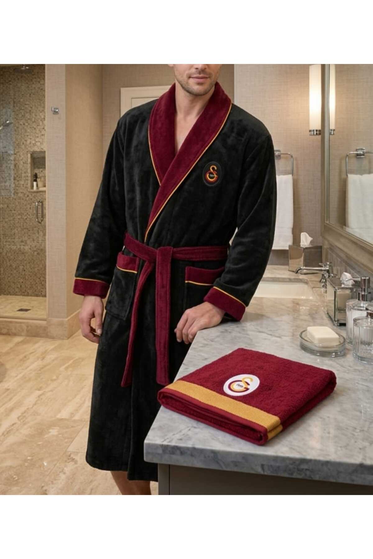 NEW SEASON LICENSED GALATASARAY TRIGA BATHROBE AND CURLS FACE TOWEL SET