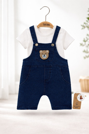 BYMURAT BABY Ayıcıklı Kot Salopet Erkek Bebek Takımı