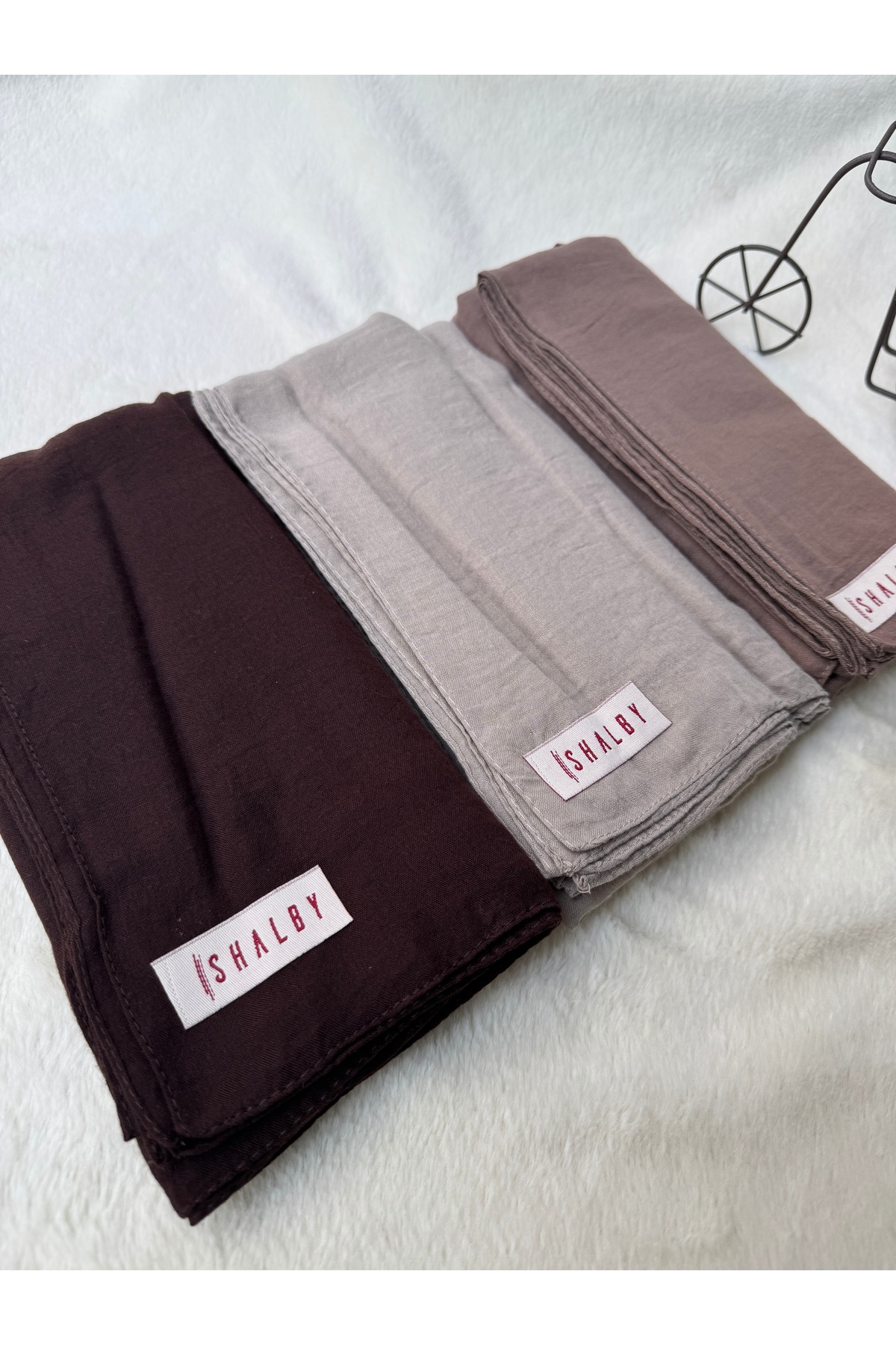 Hijab Plain Cotton Crash Shawl Set of 3 (Bitter Coffee-Mink-Milk Coffee)