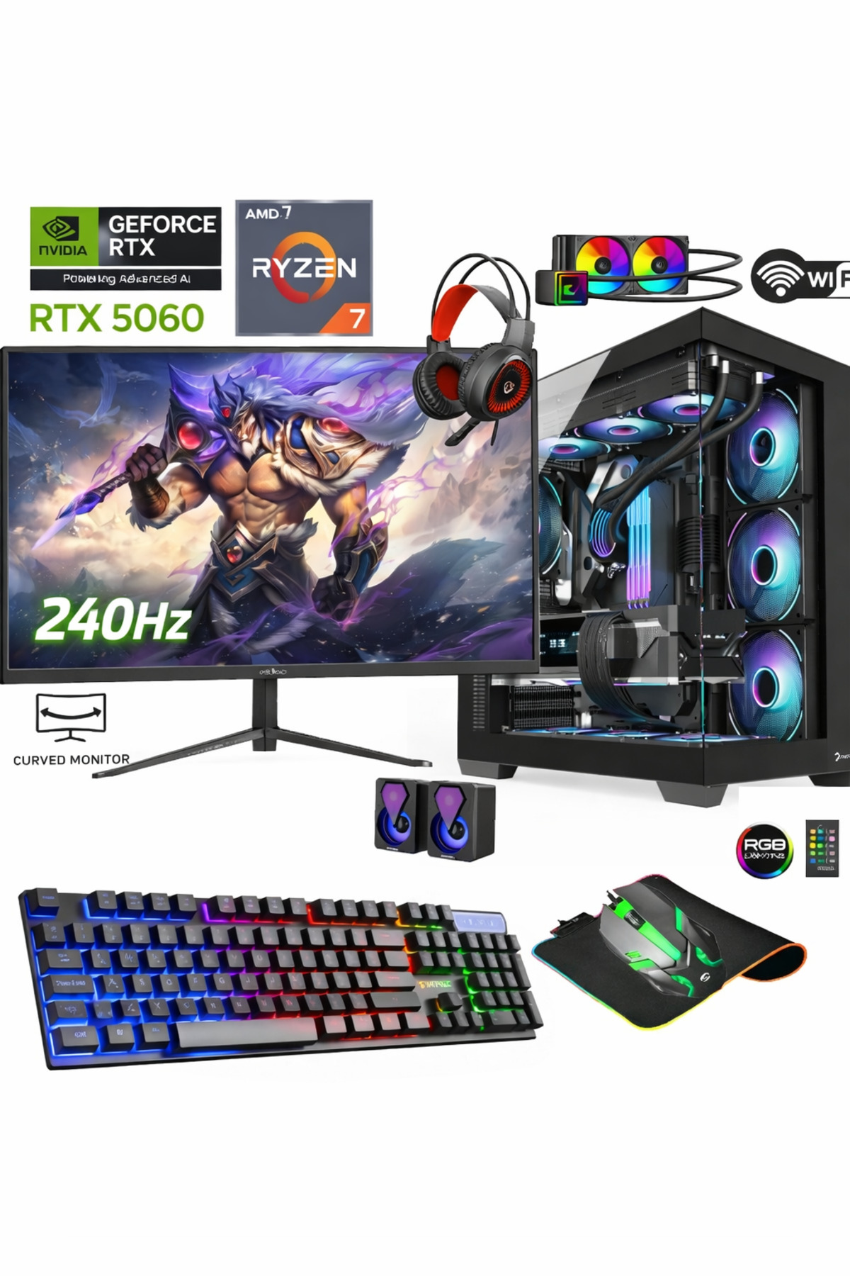 Apphirex Ghost X50 Ryzen 7 5700X 16GB RAM 512GB M2 SSD RTX5060 24'' 240Hz Masaüstü Oyuncu Bilgisayarı