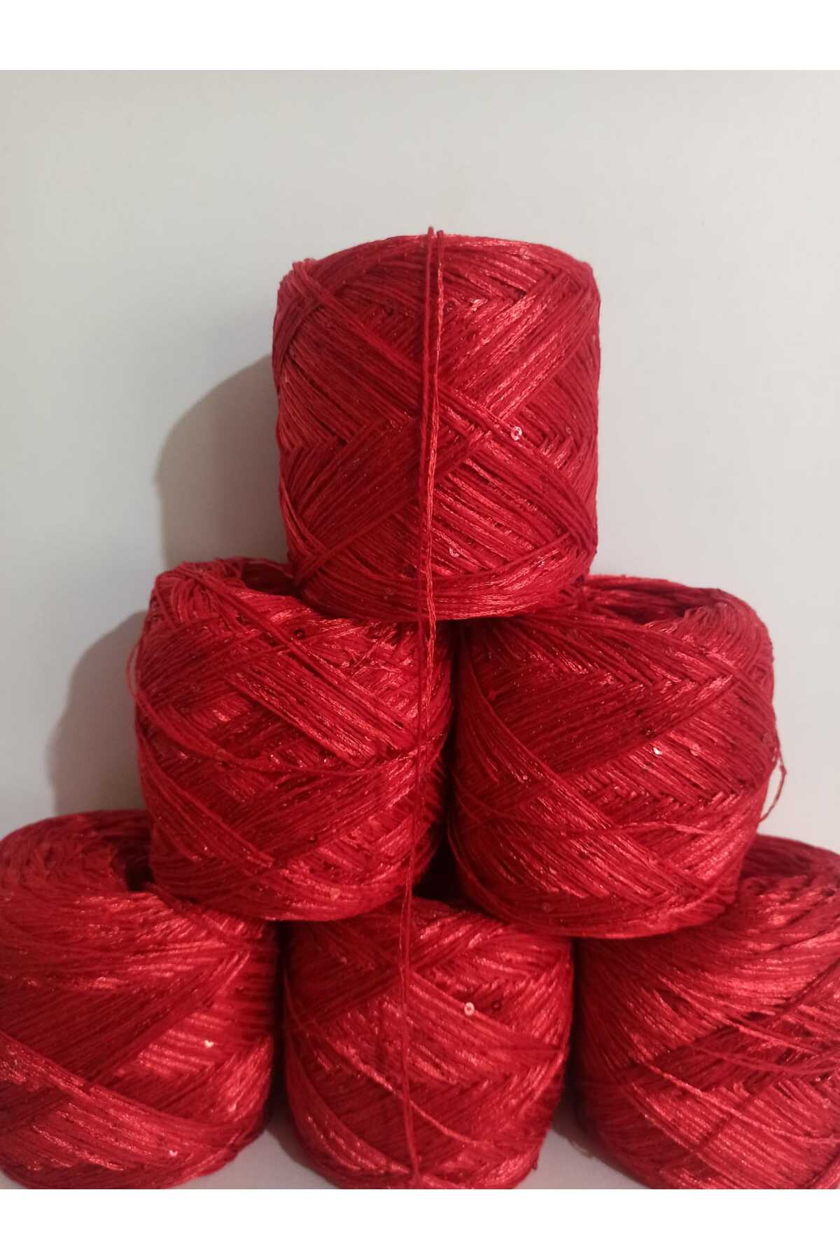 Cotton ((Crochet) Knitting Yarn (Red,Flush Red Sequins) 100gr