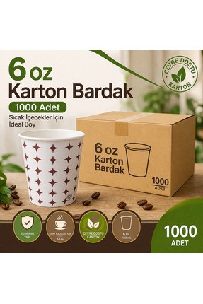 BAM AMBALAJ 1000 Adet 6 oz Karton Bardak 180 ml Desenli Sızdırmaz Tek Kullanı...