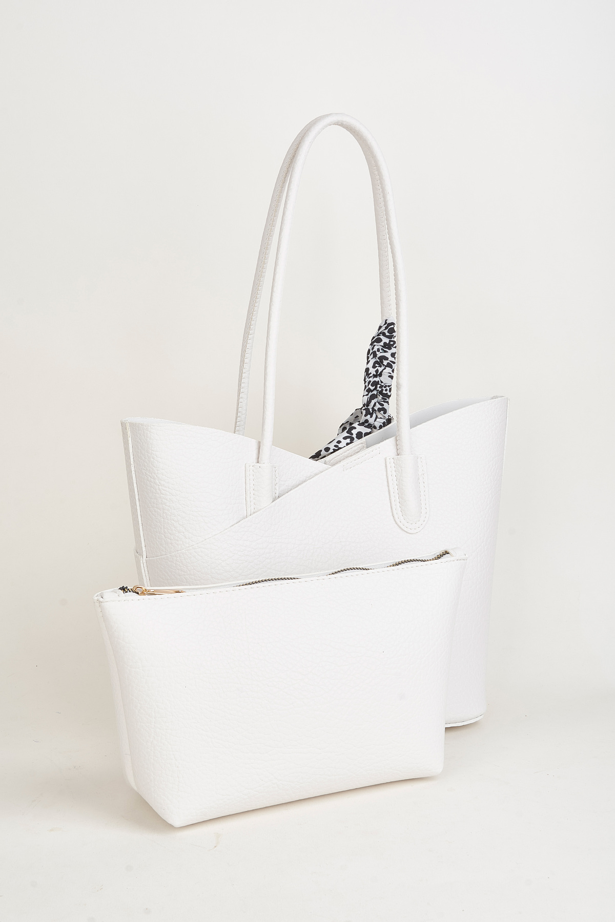 Women Camellia White Scarf And Organizer Gift Snap Closure Hand Arm And Shoulder Bag