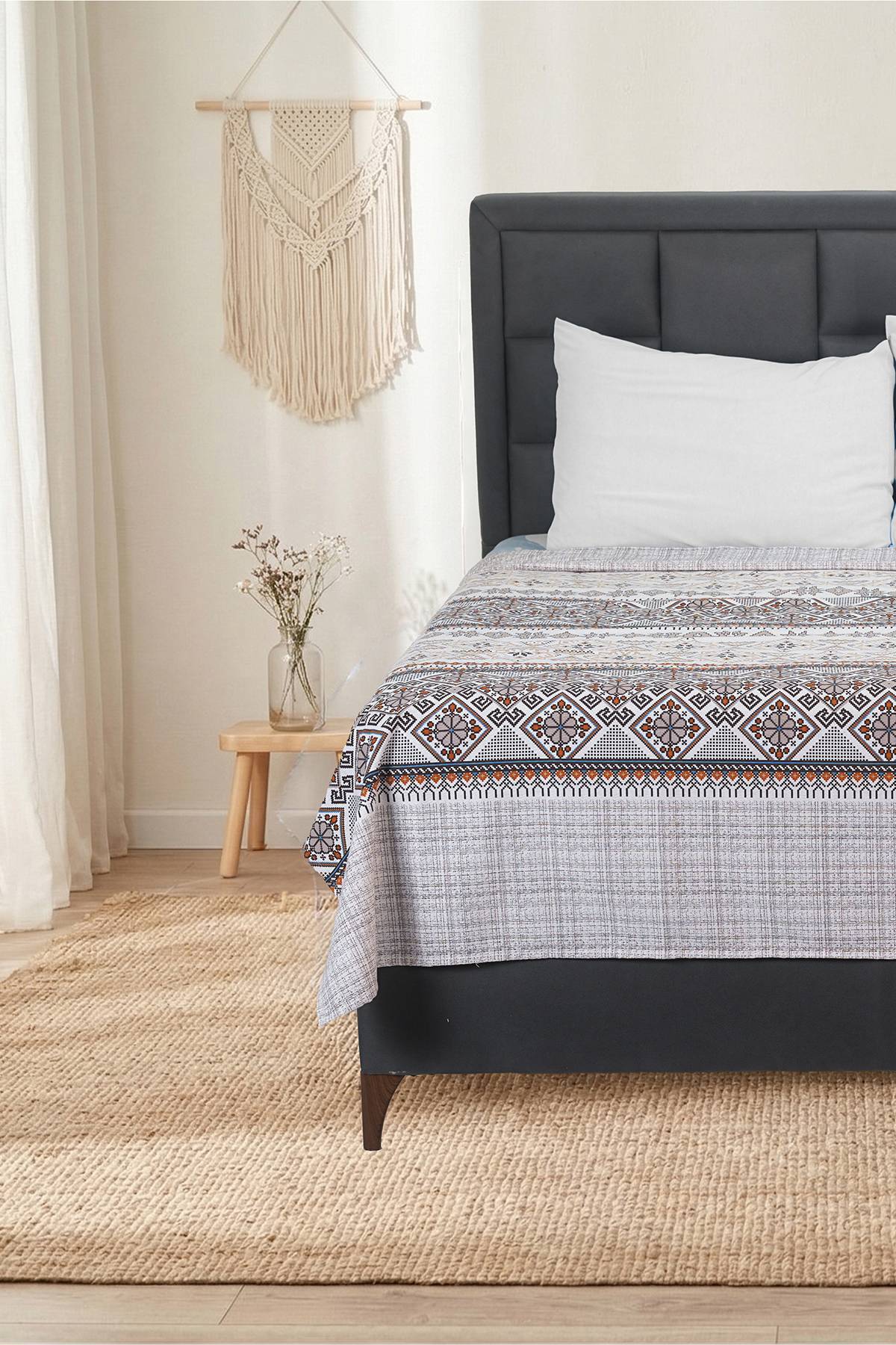 Punch Single Cotton All-Season Quilting Bedspread 160x240 Cm| Cross Stitch Brown