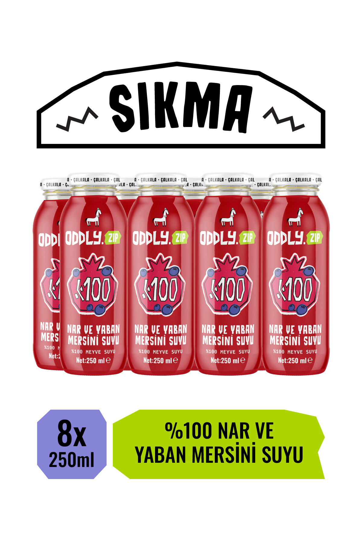 ODDLY .ZIP %100 Nar Yabanmersini Suyu 8x1 250 ml İlave Şeker