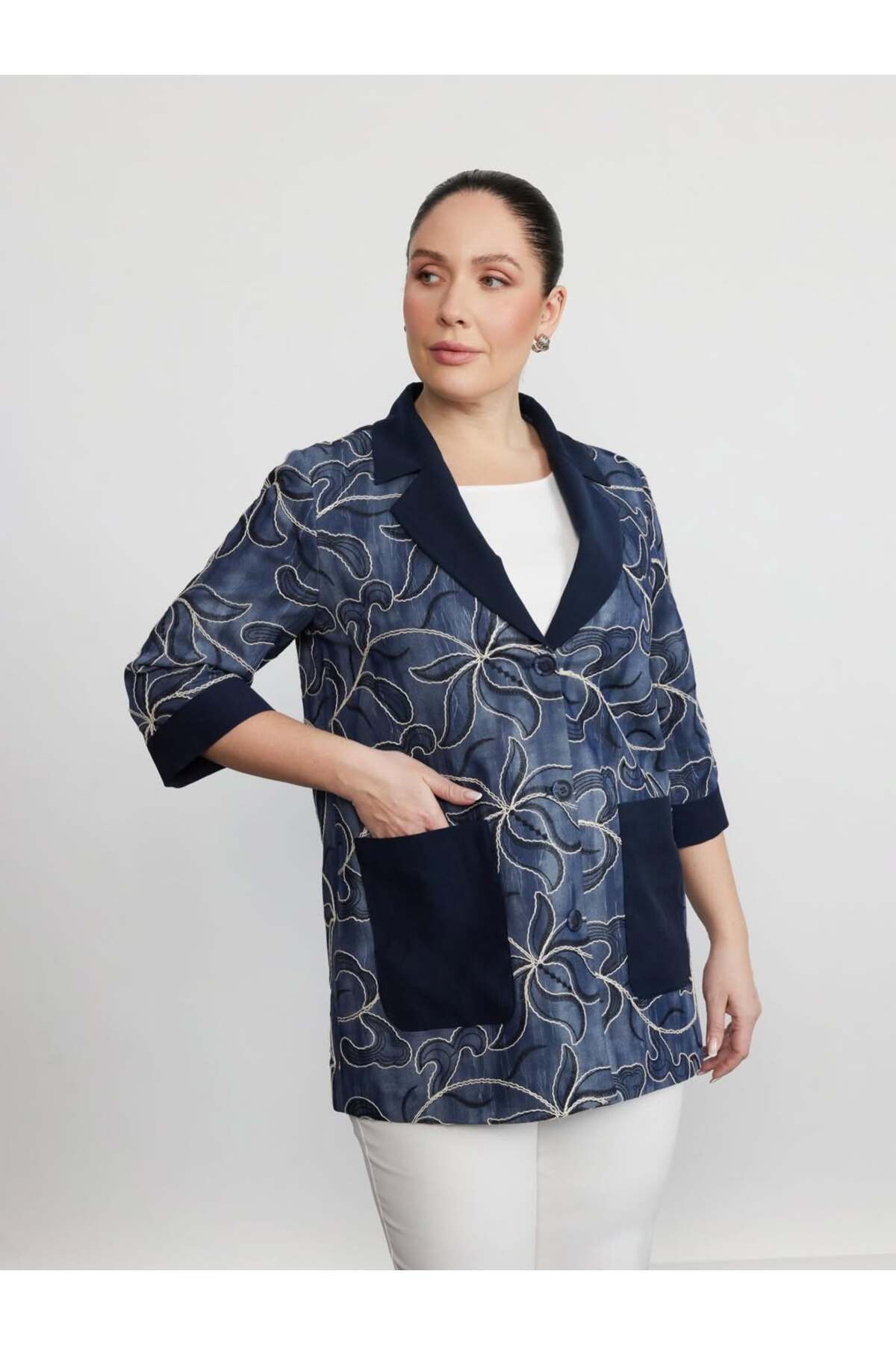 SEDNA  MONO YAKA DESENLİ CEKET 7502