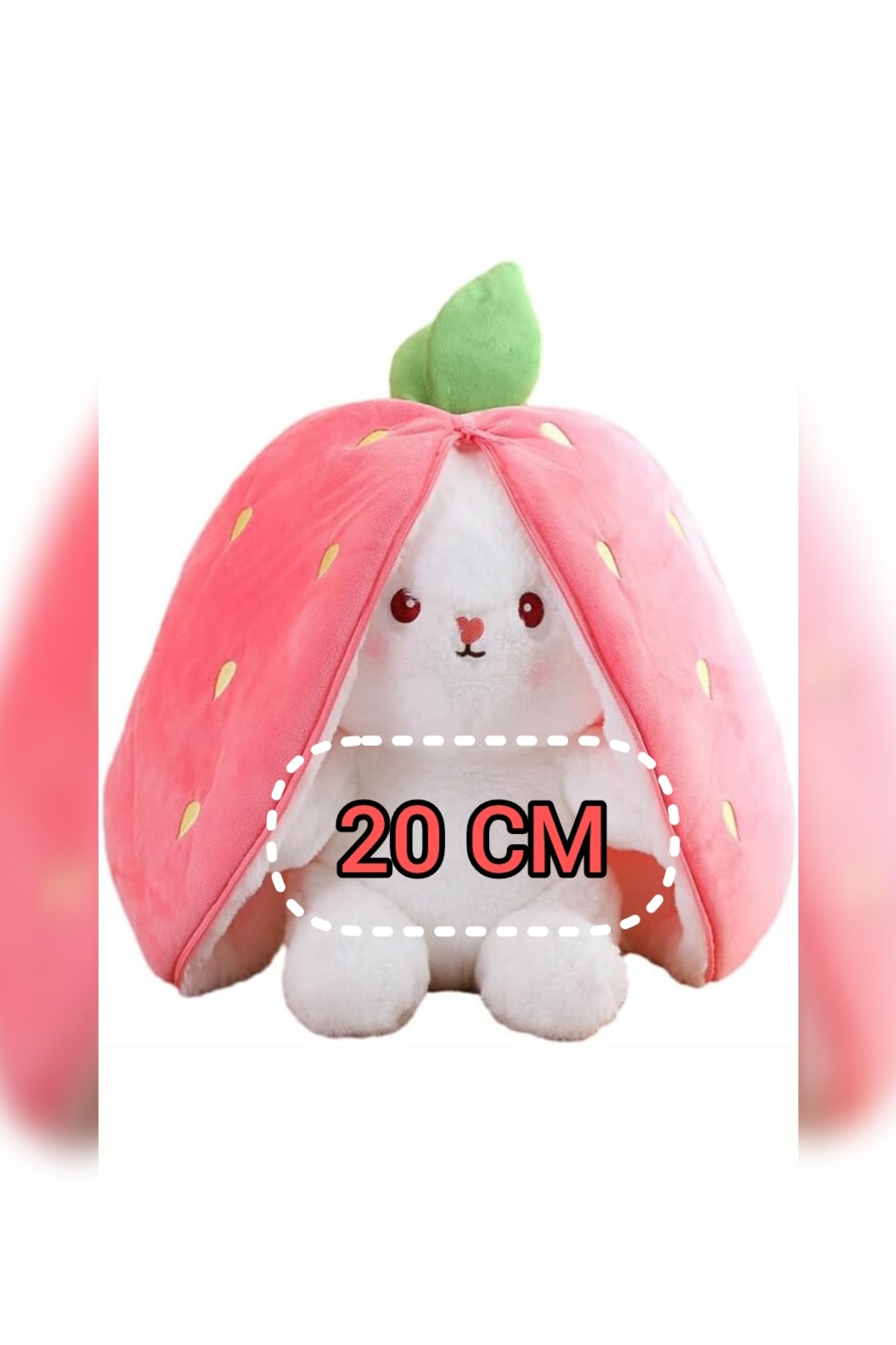 Takara Tomy fermuarlı çilek tavşan peluş oyuncak 20cm tüylü tavşan