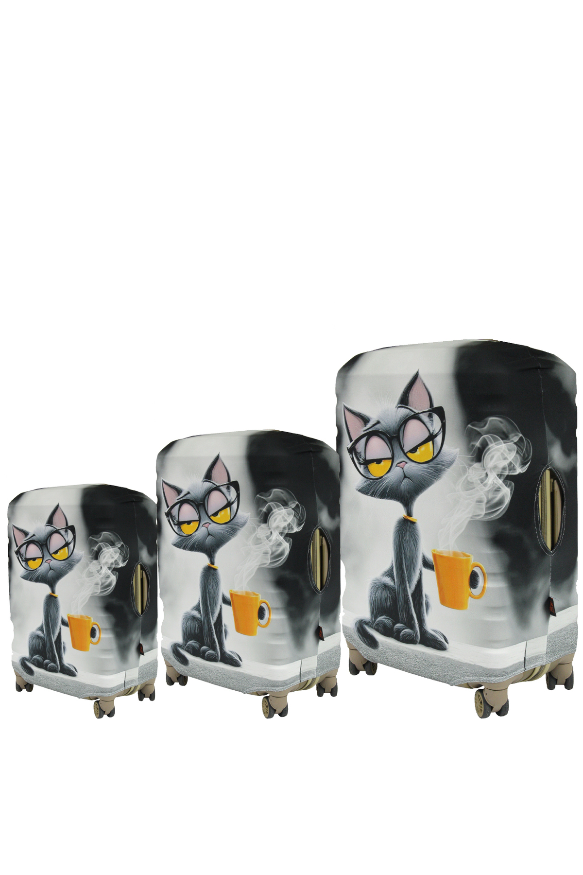 (My#161 Cool Kedi) VALİZLER İÇİN KILIF SETİ (KABİN ORTA VE BÜYÜK)