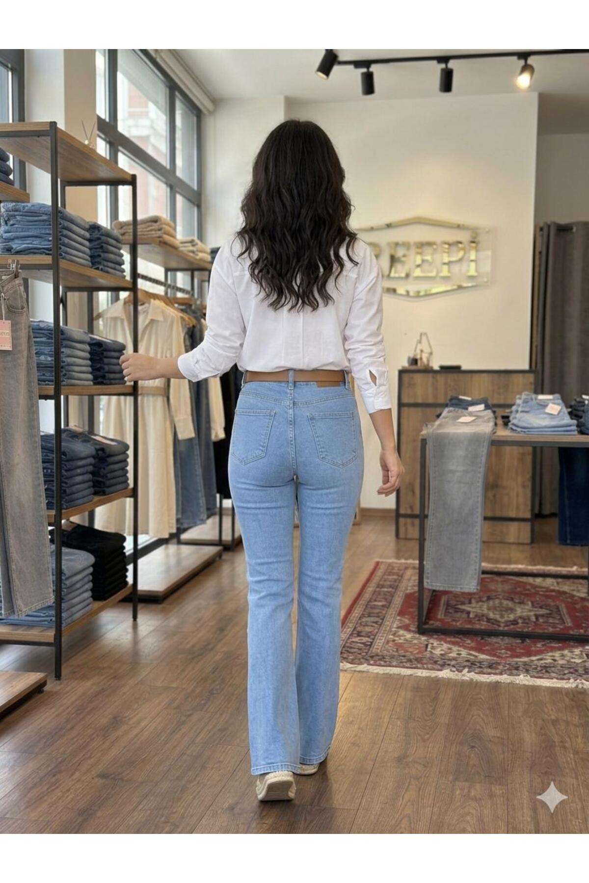 OwenLife  REEPİ Jeans Pensl İspanyol Paça Riglalı Pensli Yüksek Bel BOY:104CM - Görsel 4