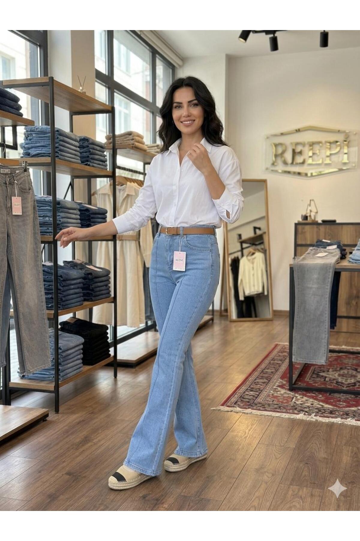 OwenLife  REEPİ Jeans Pensl İspanyol Paça Riglalı Pensli Yüksek Bel BOY:104CM