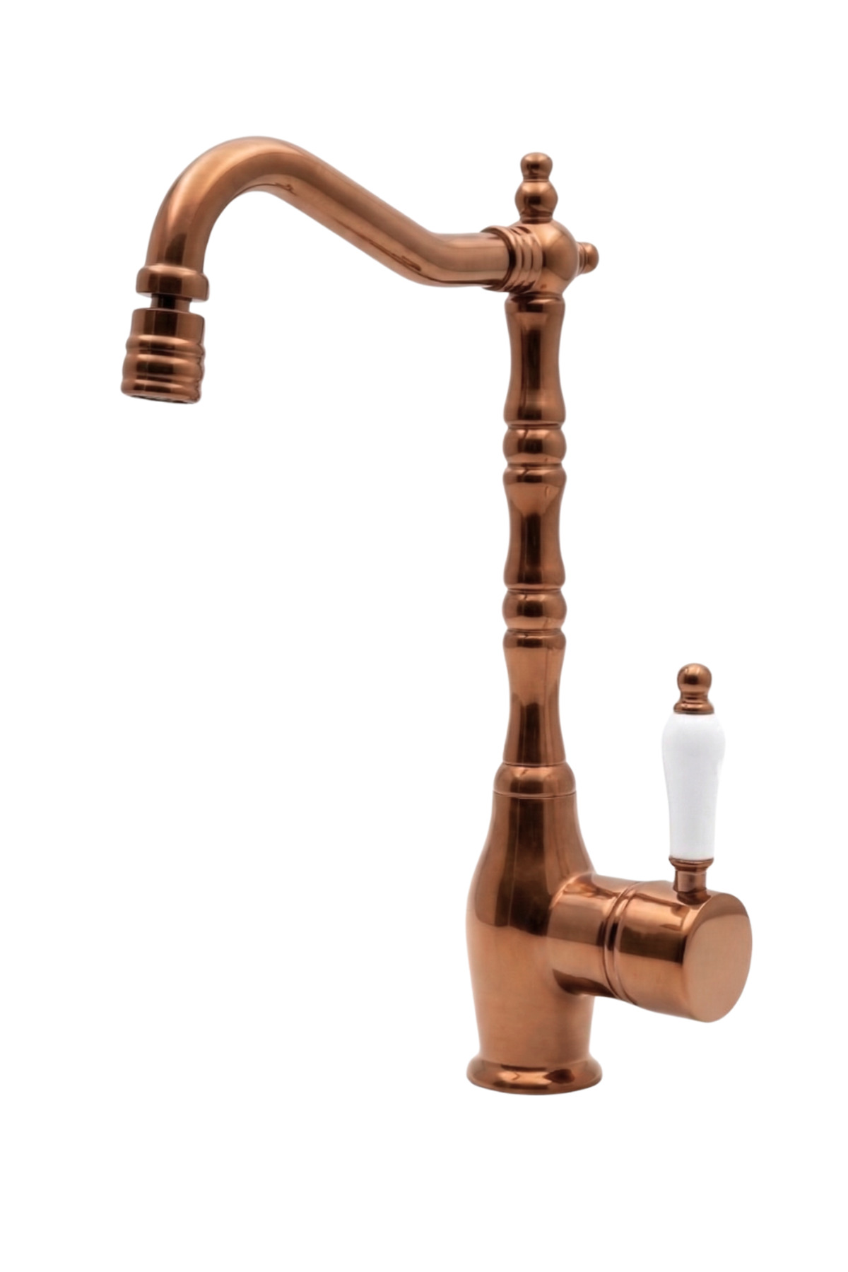 Rustic Vitange Kitchen Sink Faucet- Zen Design Brass- 360° Moving Head- WHITE Porcelain Handle