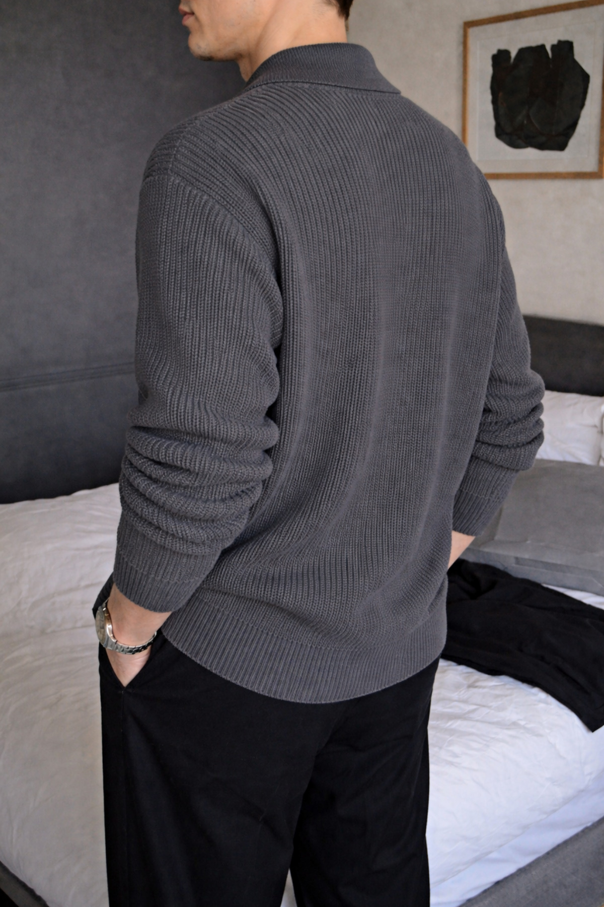 Tarz Cool  Erkek Koyu Antrasit Düğme Detaylı Regular Fit Hırka - Görsel 2