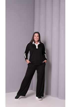 byFeyza POLO YAKA DÜĞMELİ ŞIK ALT ÜST EŞOFMAN TAKIMI _ BÜYÜK BEDEN