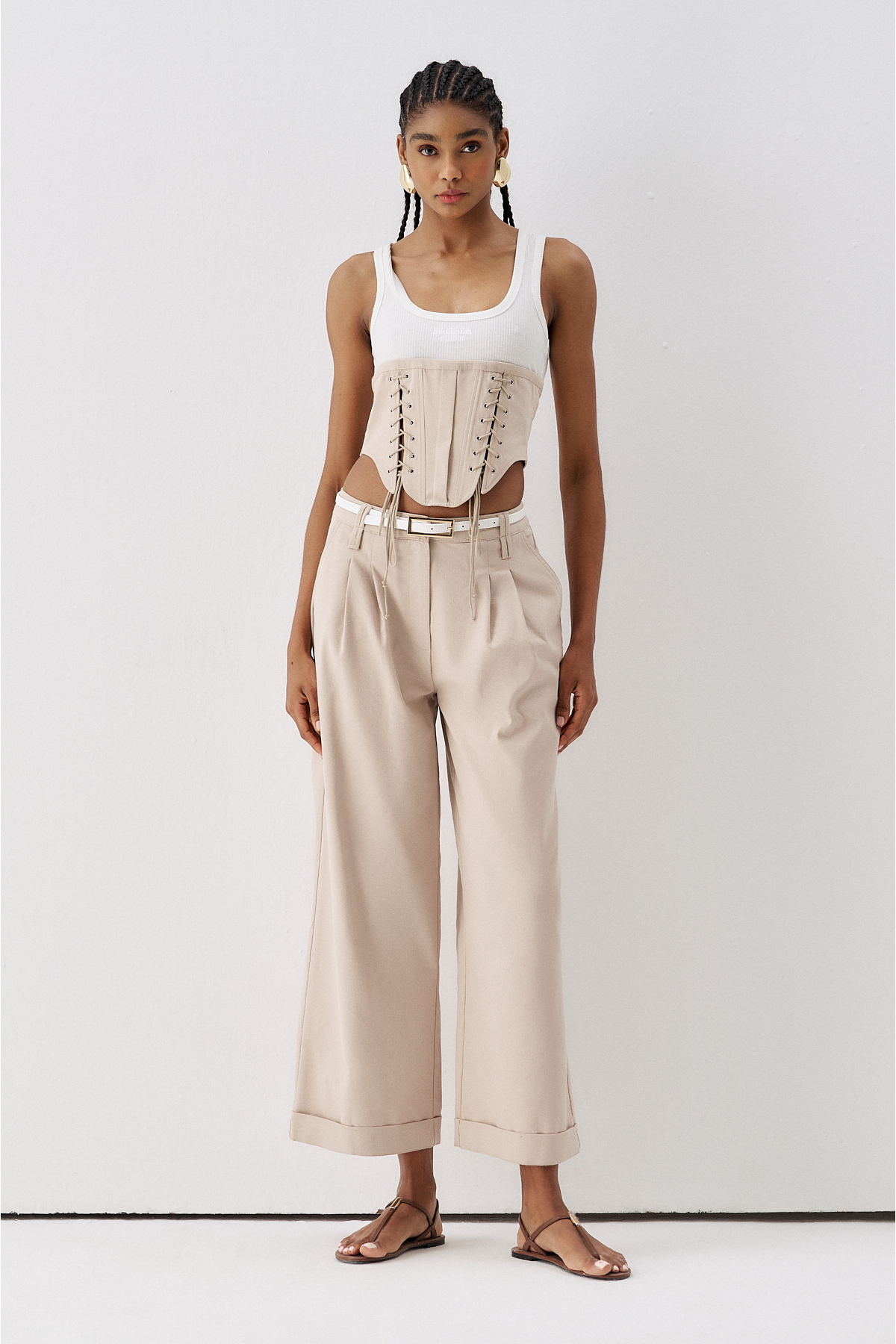 SS6153 Belted Pocket Detailed Wide Pants