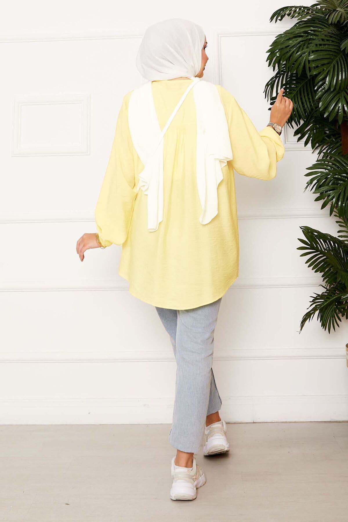EBRUTESETTÜR  Önden Düğmeli Kimono Gömlek Açık sarı - Görsel 4