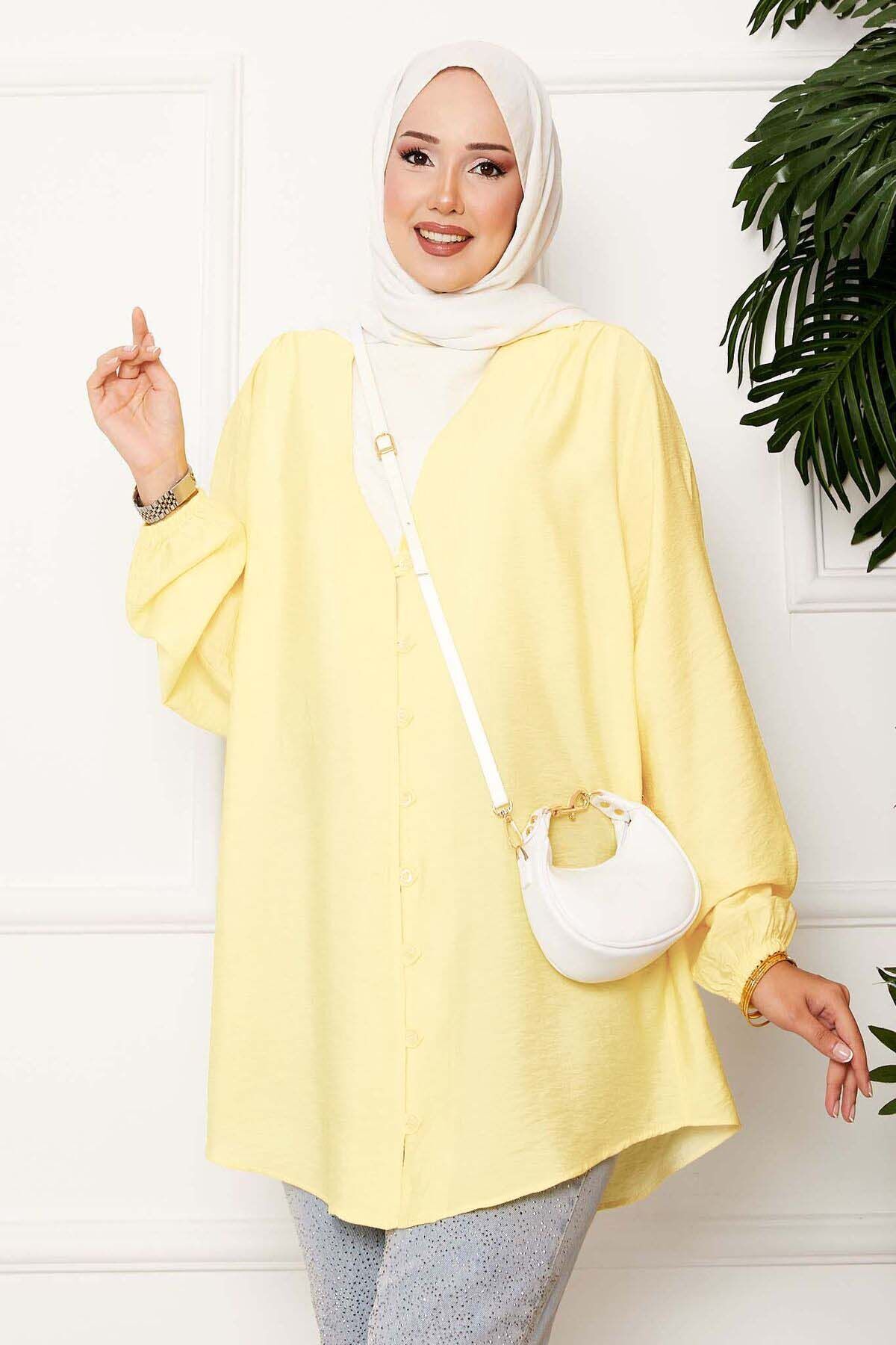 EBRUTESETTÜR  Önden Düğmeli Kimono Gömlek Açık sarı - Görsel 3