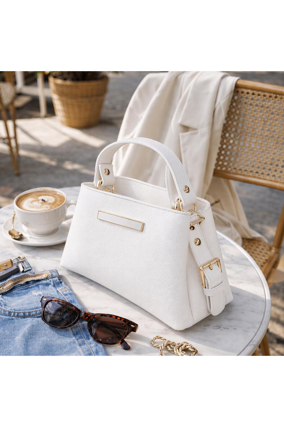 Women's Detail Accessory Medium Three-Eyed Hand and Crossbody Shoulder Bag