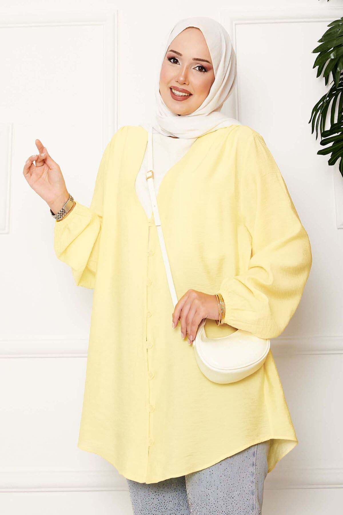 EBRUTESETTÜR  Önden Düğmeli Kimono Gömlek Açık sarı - Görsel 2