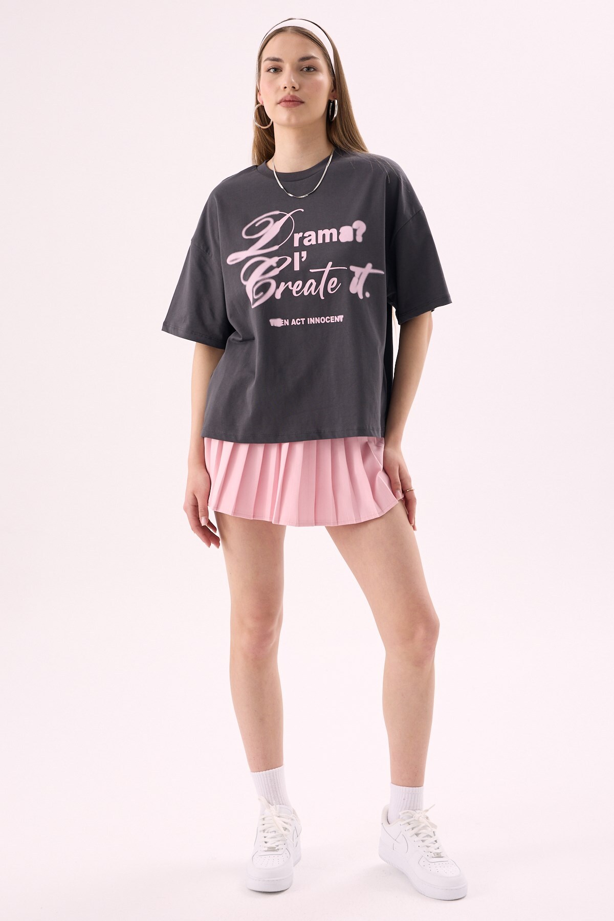 CrepTekstil  Crep Kadın Dream I Create Yazı Baskılı Bisiklet Yaka Kısa Kollu T-Shirt – Oversize Fit %100 Pamuk An - Görsel 3
