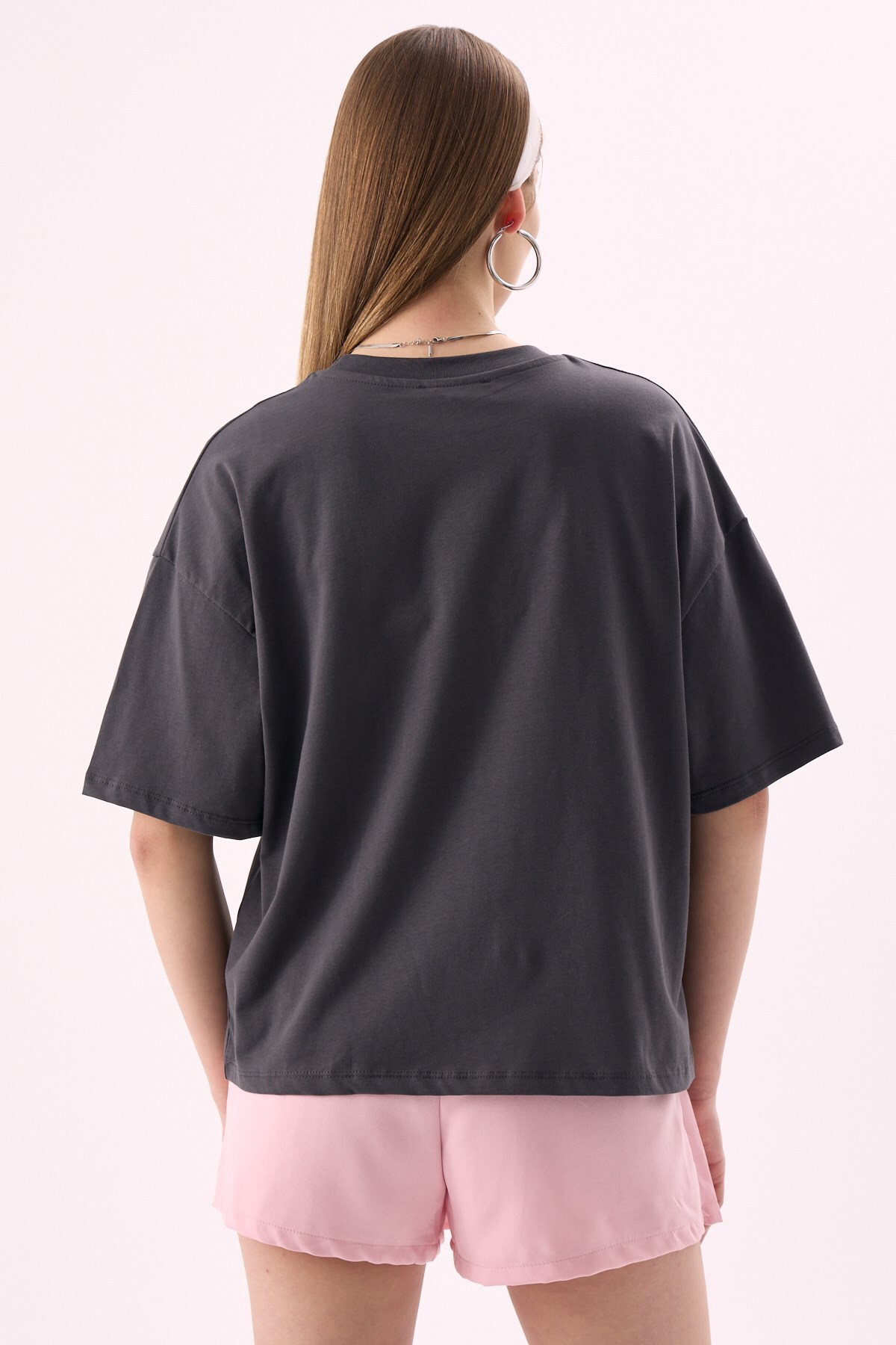 CrepTekstil  Crep Kadın Dream I Create Yazı Baskılı Bisiklet Yaka Kısa Kollu T-Shirt – Oversize Fit %100 Pamuk An - Görsel 7