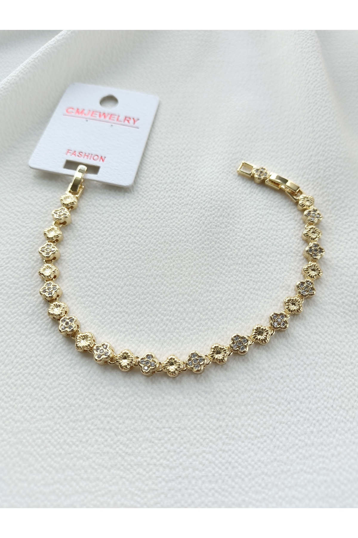POKAK Kadın CM 14K Altın Kaplama Özel Seri Mini Yonca Kuyumcu Model Vip Bileklik 16,5+2 cm görsel 6