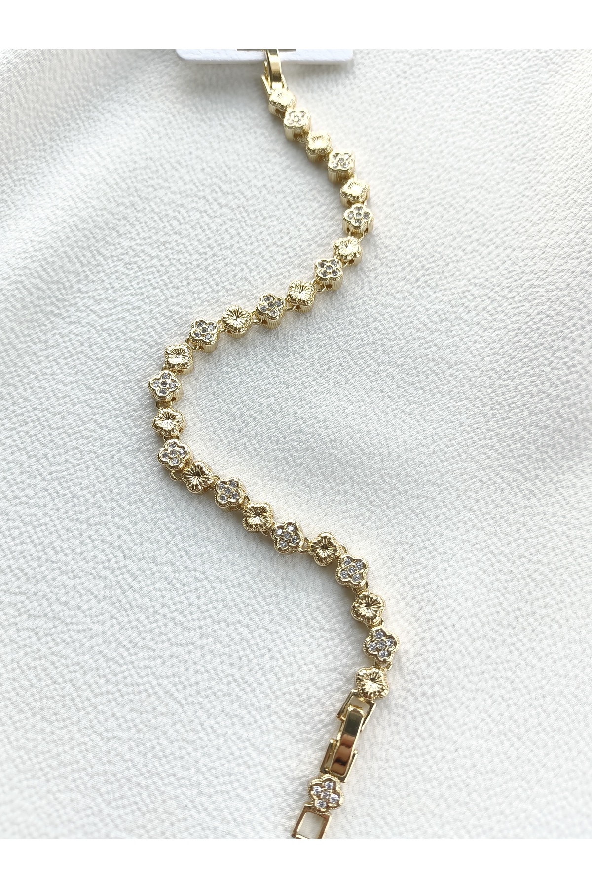 POKAK Kadın CM 14K Altın Kaplama Özel Seri Mini Yonca Kuyumcu Model Vip Bileklik 16,5+2 cm görsel 5