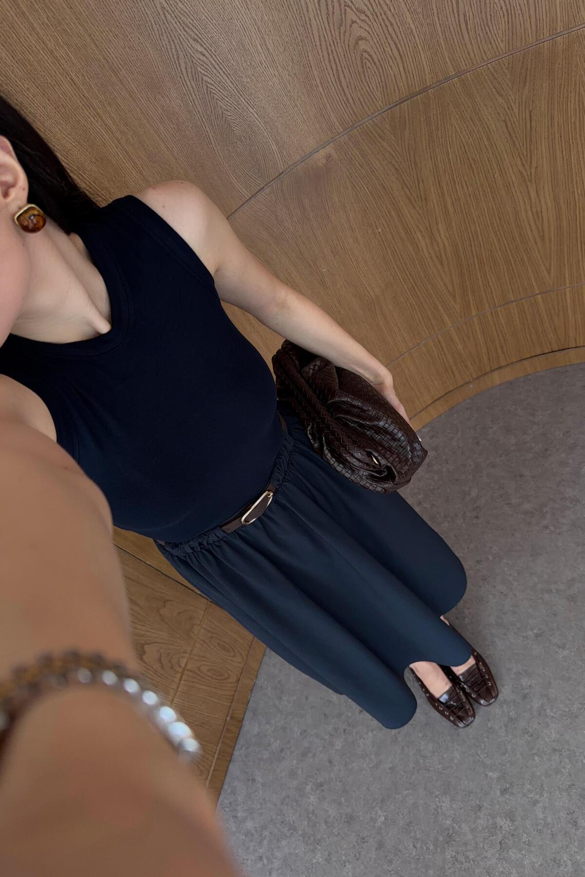 HAZELANNA  Kemer Detaylı Lacivert Elbise - Görsel 5