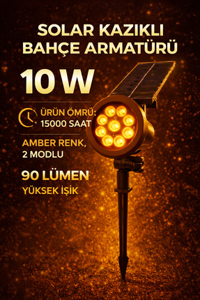 LUMIXA ENERJİ GÜNEŞ-SOLAR ENERJİLİ * 10 W YÜKSEK IŞIK *ÇİM ARMETÜR * AMBER RENK