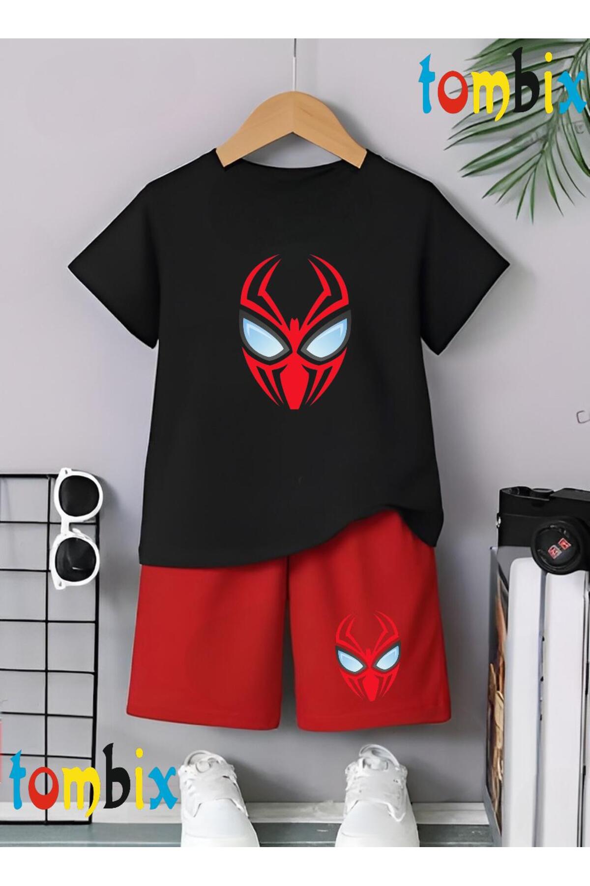 tombix Spider Mask Printed T-Shirt Shorts Summer Children's Set