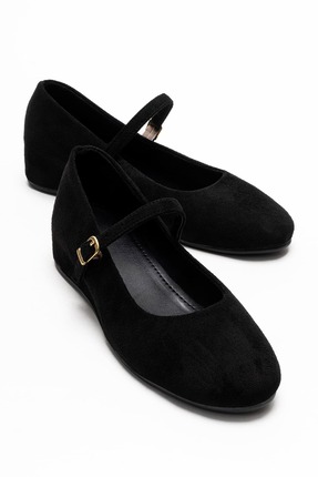 Lizy Shoes Kadın Siyah Süet Gizli Ökçe Babet Günlük Şık Rahat Bantlı Ayakkabı