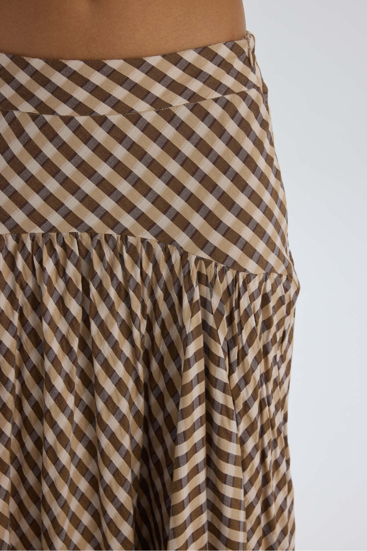 MAI STUDIOS CO.  Amelisse Ekoseli Kahve Uzun Etek - Görsel 8