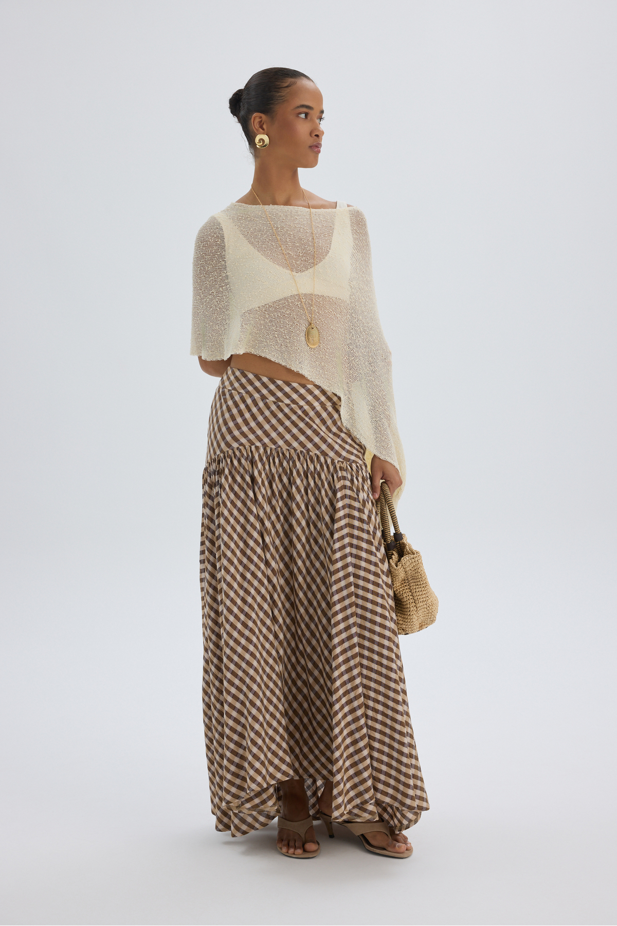 MAI STUDIOS CO.  Amelisse Ekoseli Kahve Uzun Etek - Görsel 6