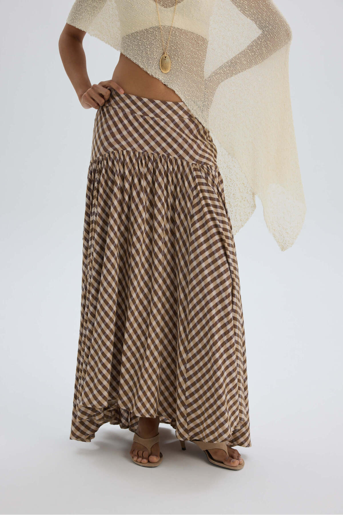 MAI STUDIOS CO.  Amelisse Ekoseli Kahve Uzun Etek - Görsel 3