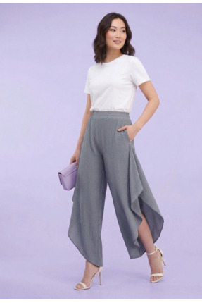 just wear zt Yüksek Bel Asimetrik Kesim Salaş Pantolon Etek Görünümlü