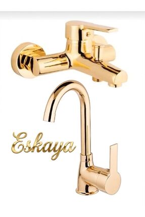 ESHOME Eskaya 2 li Set Kaliteli Gold Renk Lüx Gövde Banyo Ve Banyo Lavabo Mus...