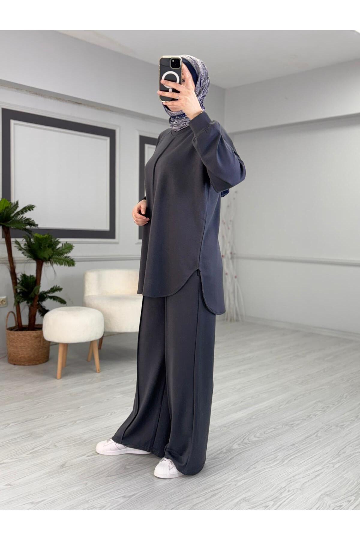 Butik Kardelen Dikiş Detaylı Yazlık Spor Takım Antrasit görsel 2