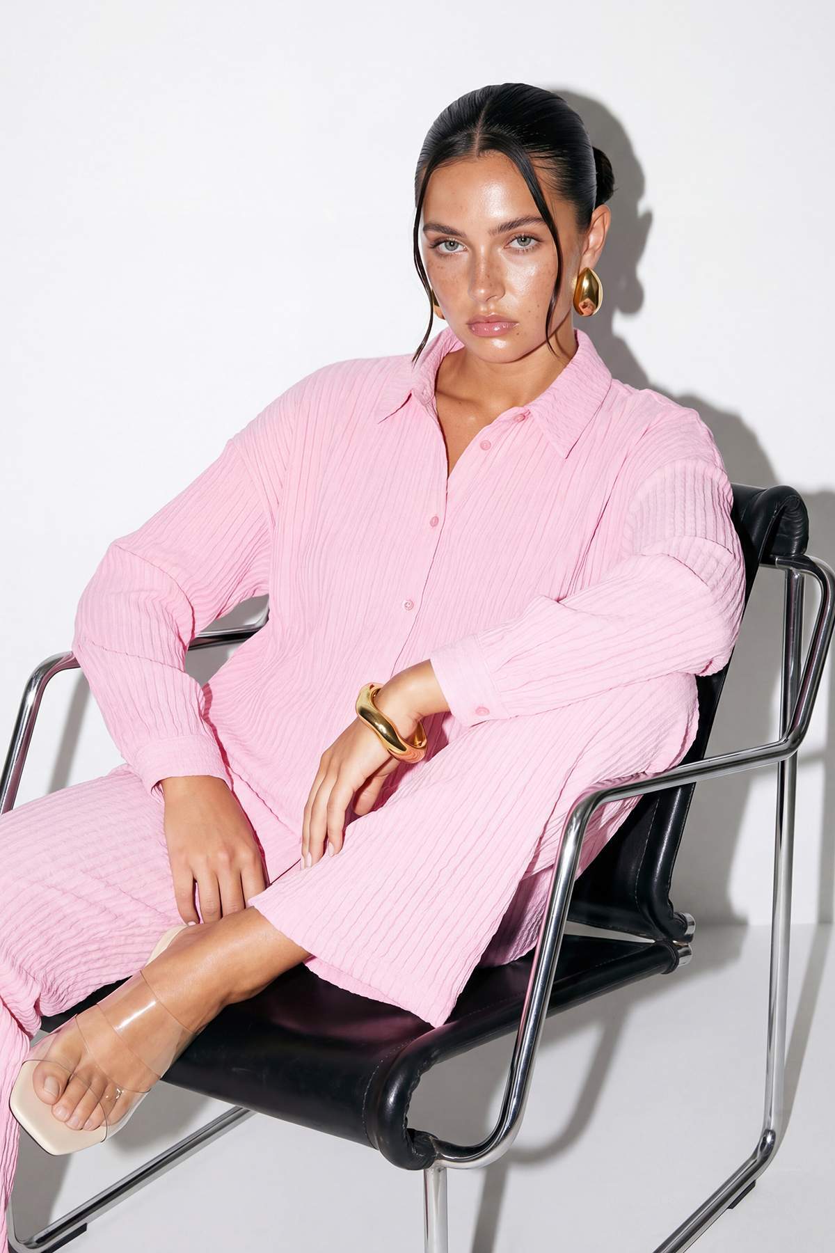 Trendyolmilla  Pembe Gömlek Yaka Örme Rahat Kalıp Alt - Üst Takım TDRSS26AU00021