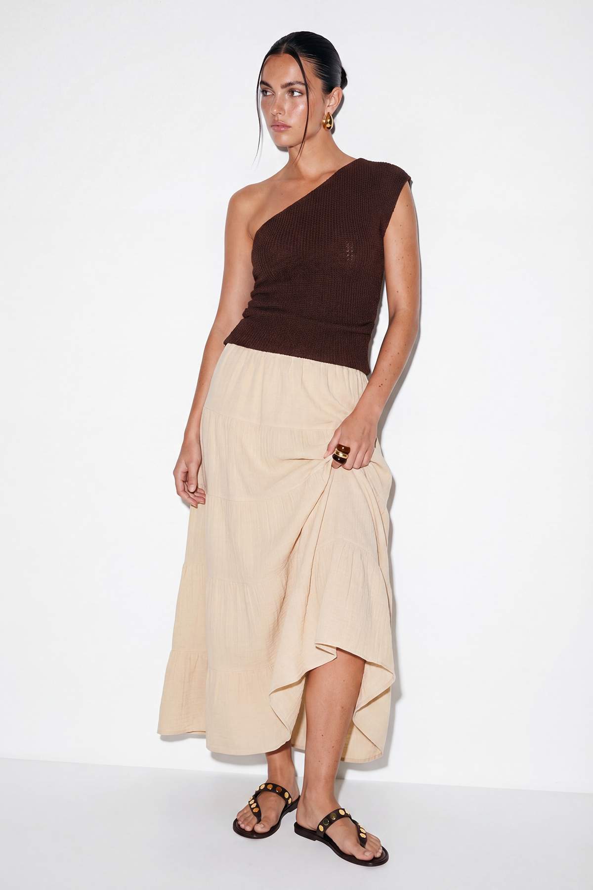 Drop by Trendyolmilla Bej Katlı Muslin Uzun Etek TDRSS26ET00038