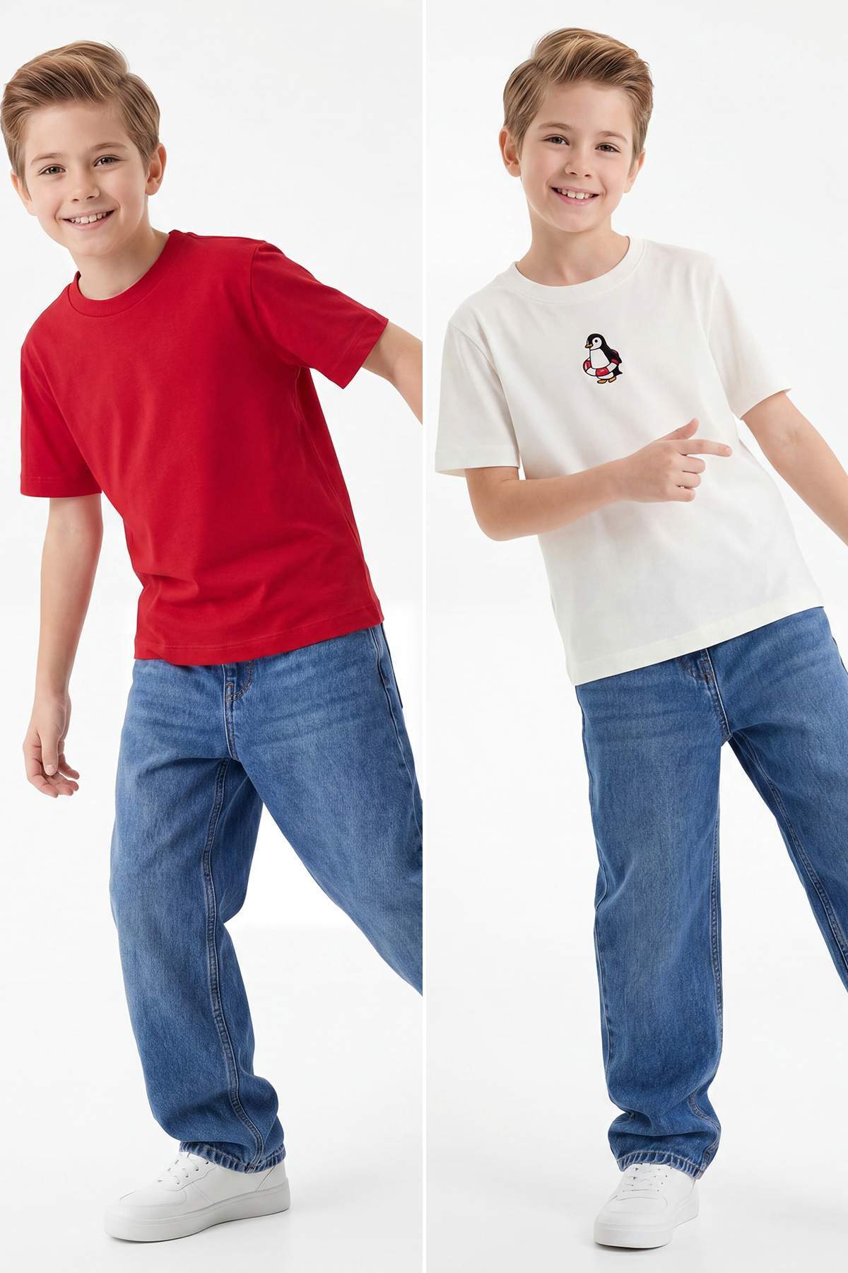 Trendyolmilla Kids Ekru-Kırmızı 2'li Düz Örme 23 Nisan T-Shirt TKDSS26TS00009