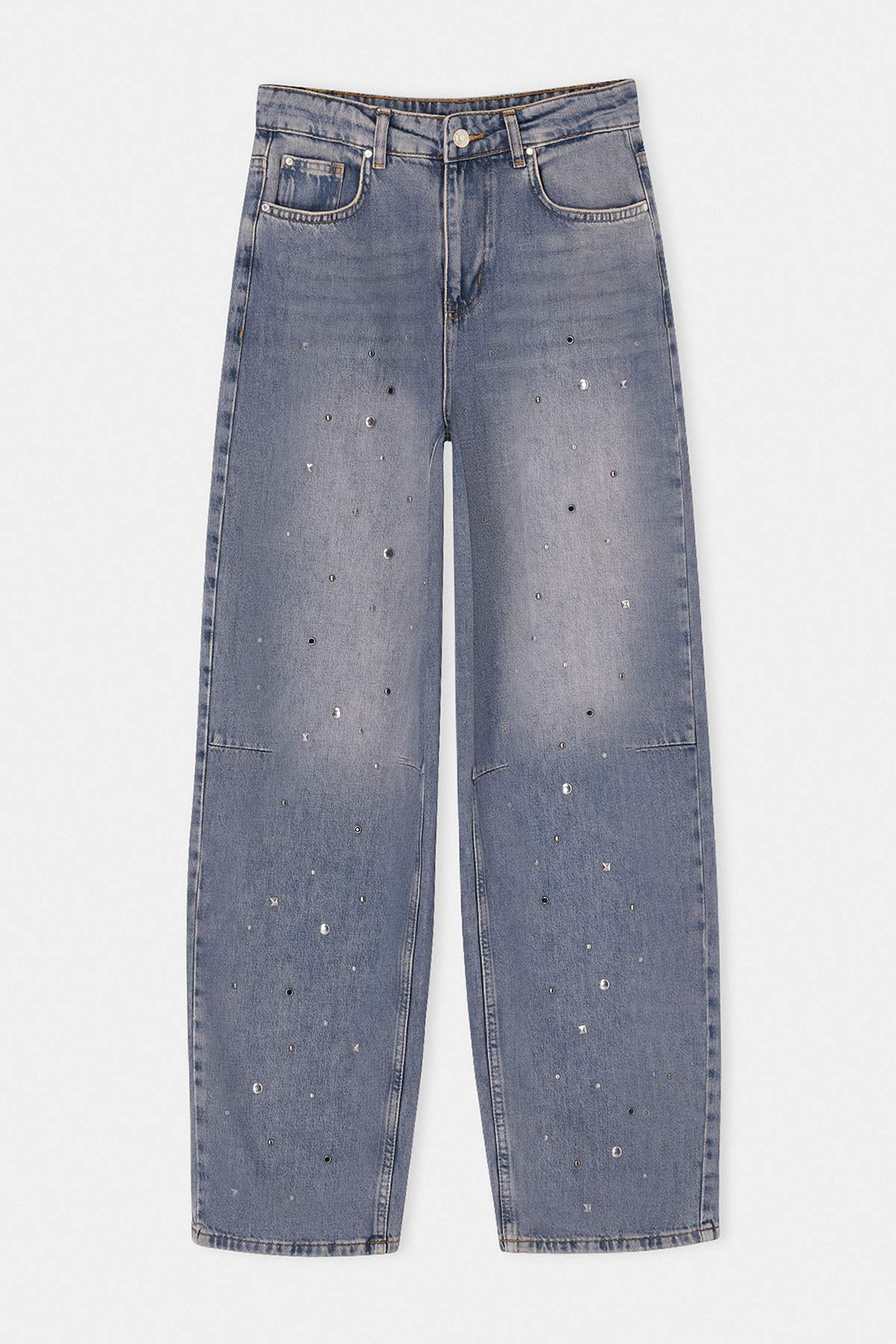 Trendyolmilla  Limited Edition Mavi DÖKÜMLÜ Taş Detaylı Yüksek Bel Baggy Jeans TWOSS26JE00243