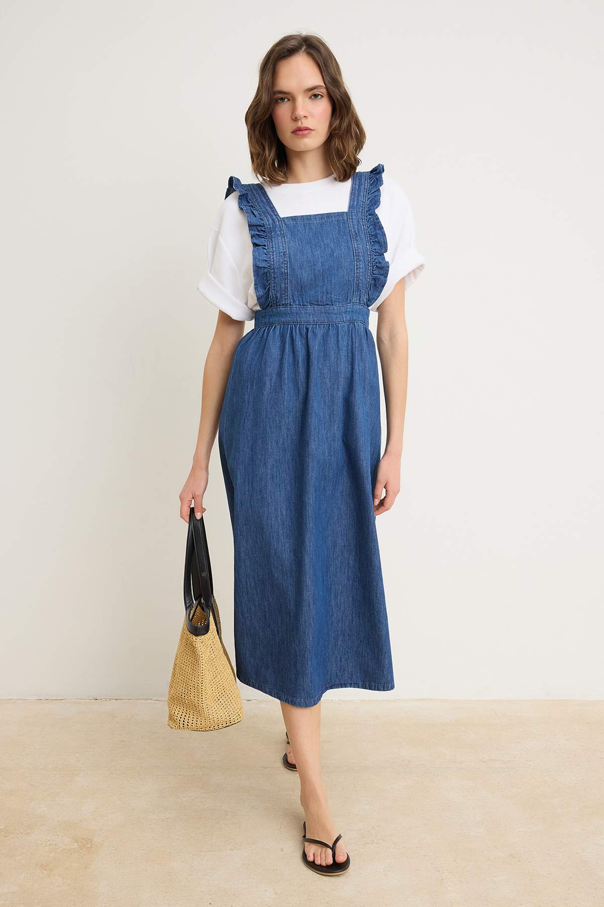 Trendyolmilla Mavi Düz Maxi Fırfırlı Denim Elbise TWOSS26EL00634