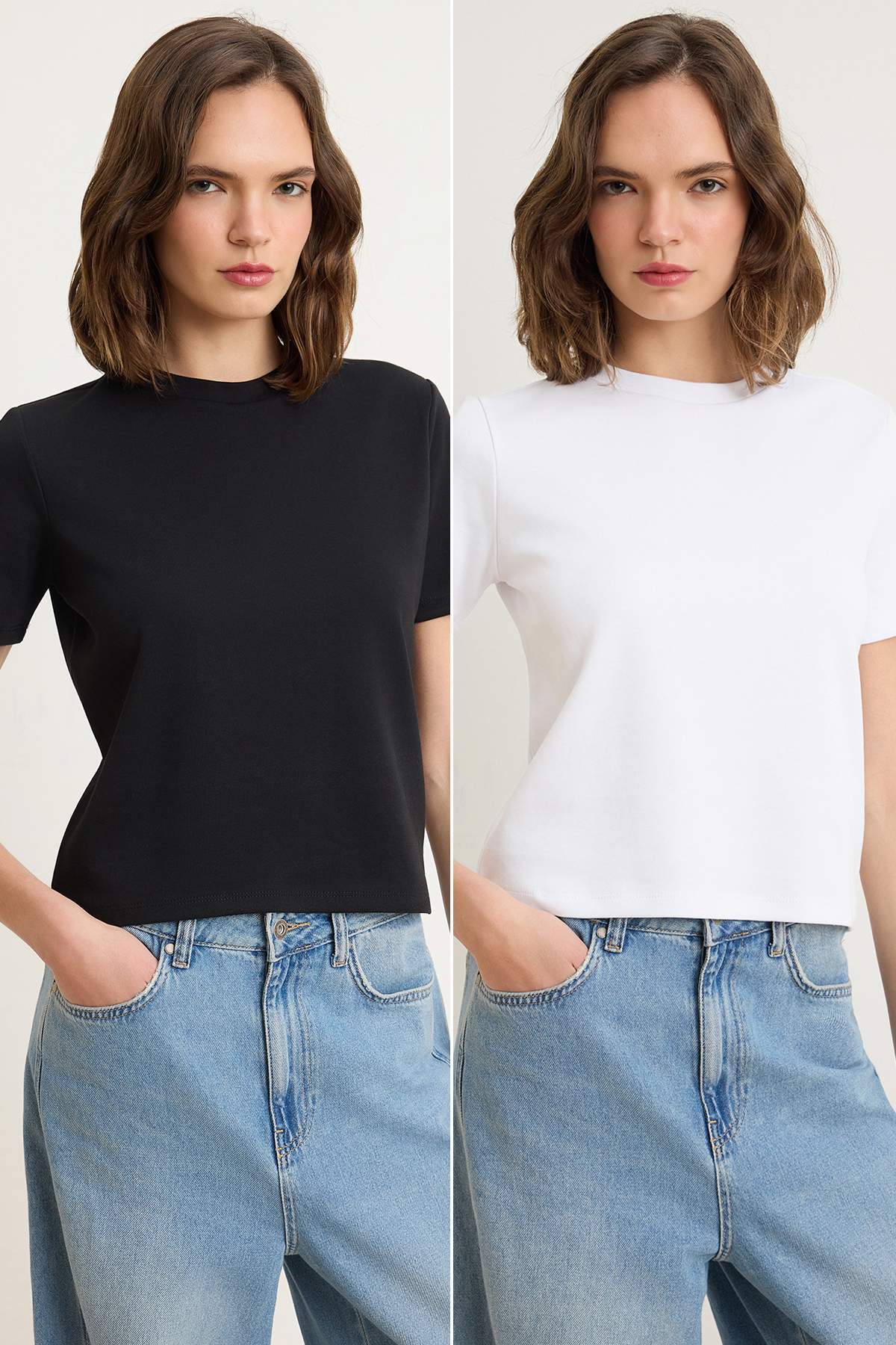 Trendyolmilla Siyah-Beyaz Kalın Pamuklu Tok Kumaşlı Regular Kesim Örme T-Shirt Örme T-Shirt TWOSS26TS00302
