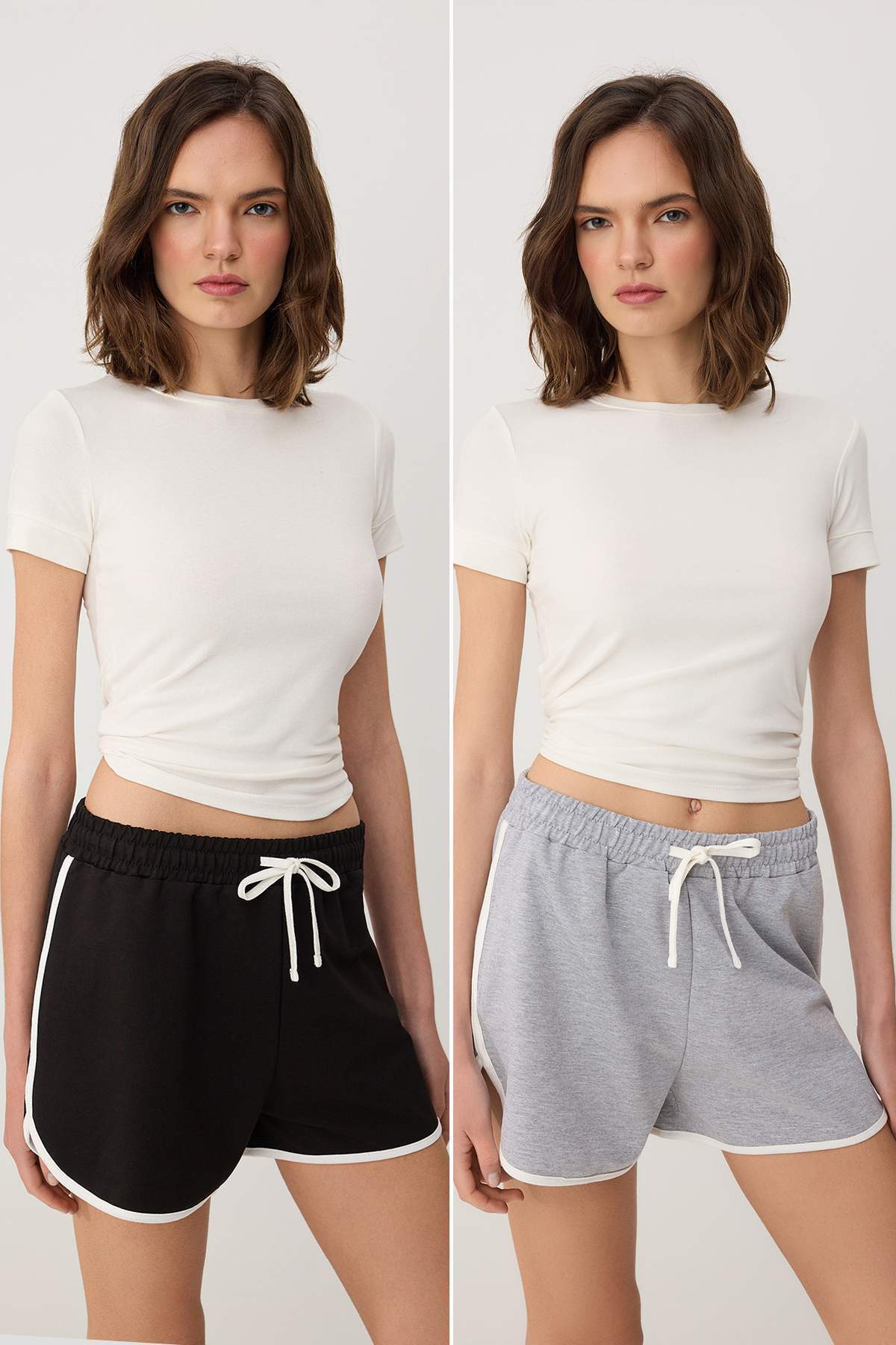 Trendyolmilla Siyah-Gri Düz Yüksek Bel Geniş Paça 2 İplik Örme Şort & Bermuda TWOSS26SR00236