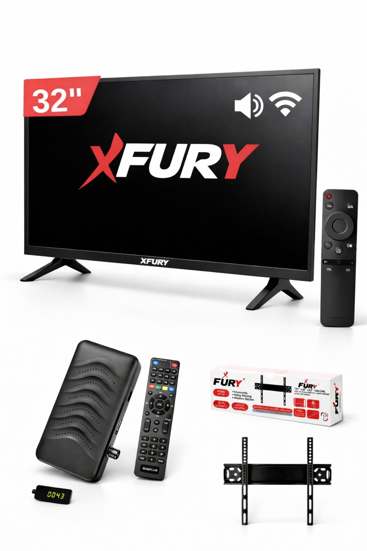 FURY 32’’ (82 Ekran) Kırılmaz Ekran Monitör|Çanaklı/Çanaksız WiFi'li Uydu Alıcısı+TV Askı Aparatı HEDİYE