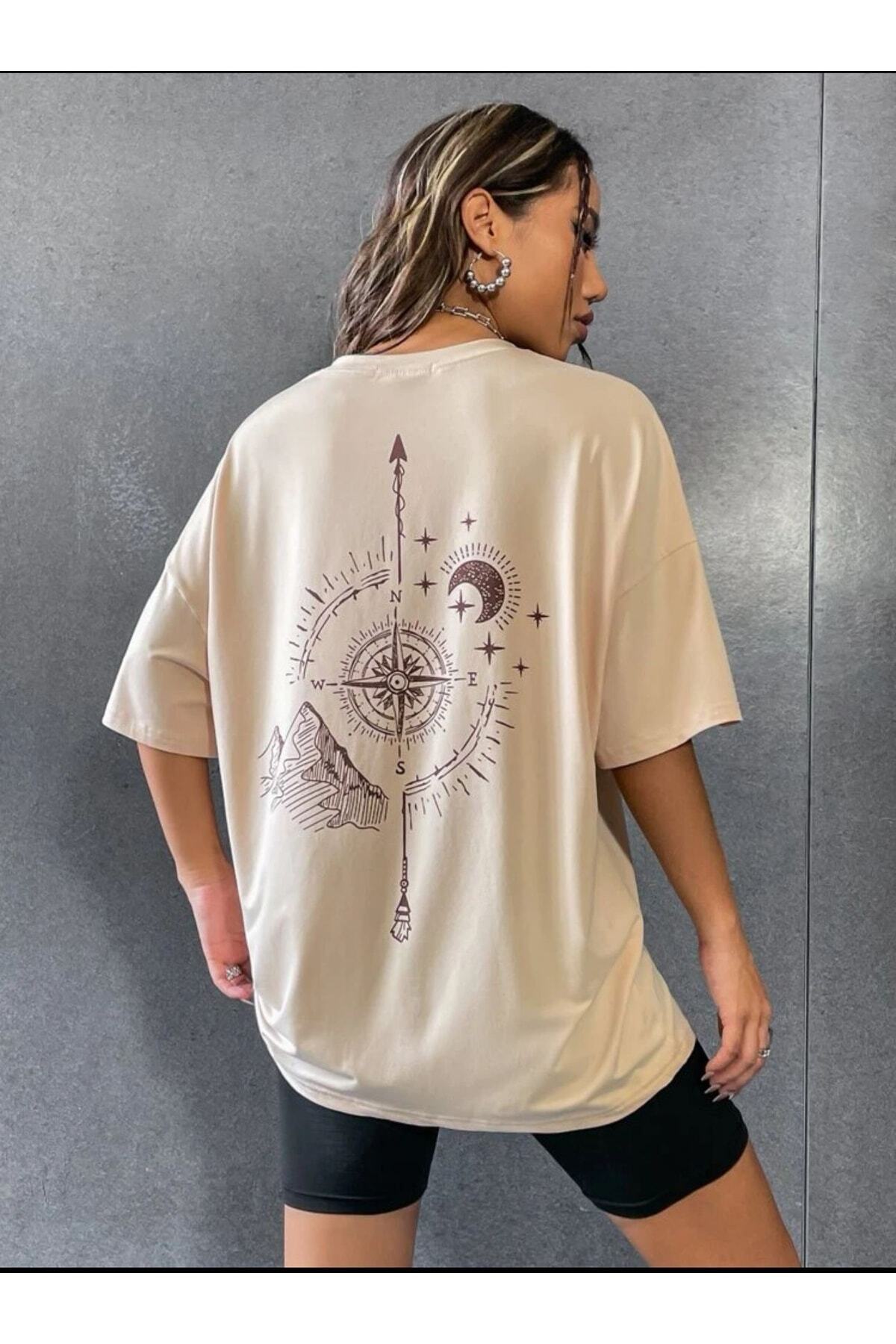 BENROMA Pusula Baskılı Oversize Unisex Tişört görsel 4