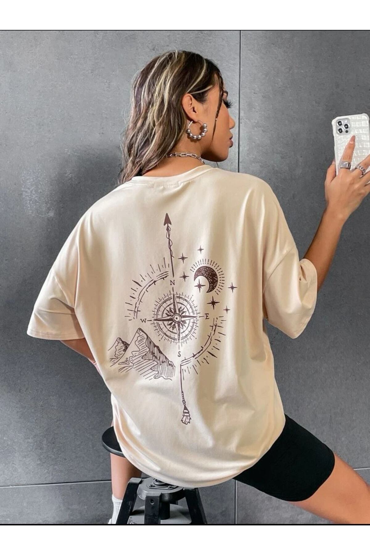 BENROMA Pusula Baskılı Oversize Unisex Tişört görsel 3