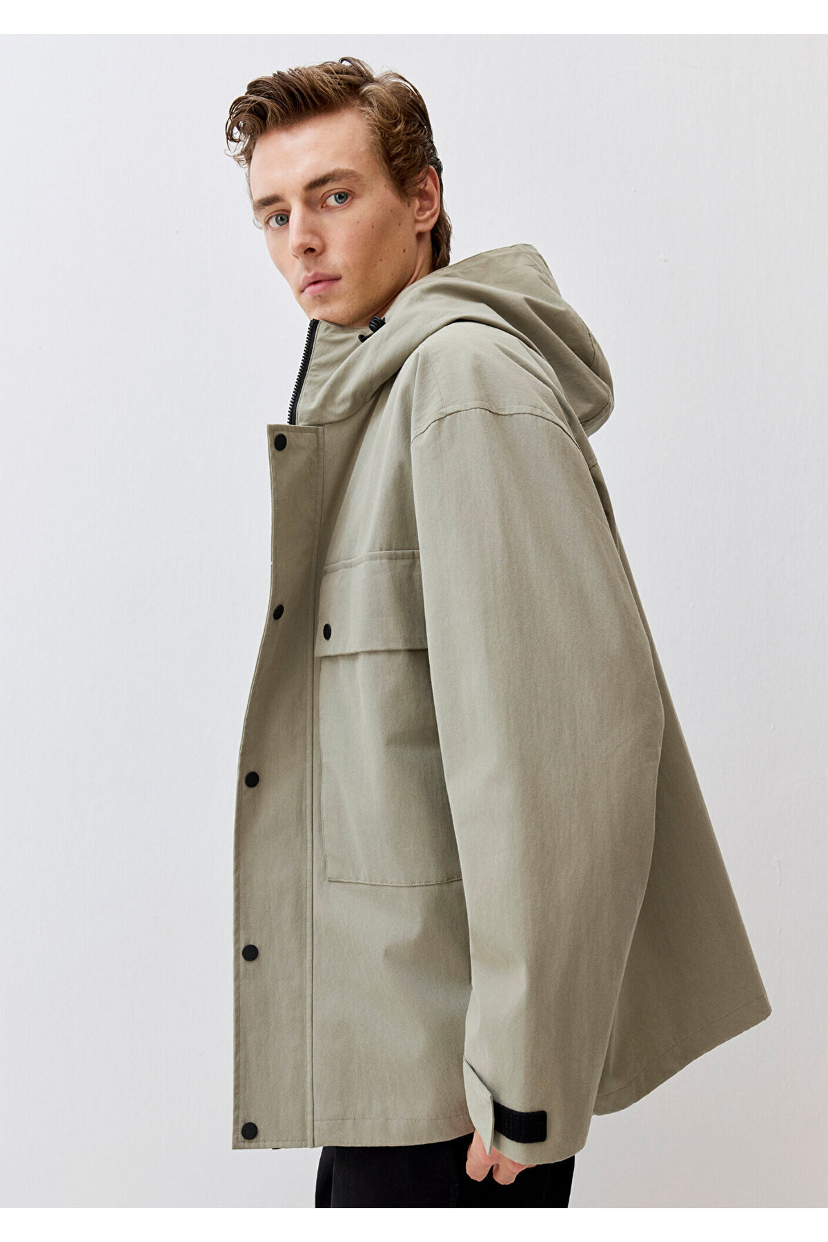 Mavi  Kapüşonlu Yeşil Ceket Oversize / Geniş Kesim 0110365-71484 - Görsel 2