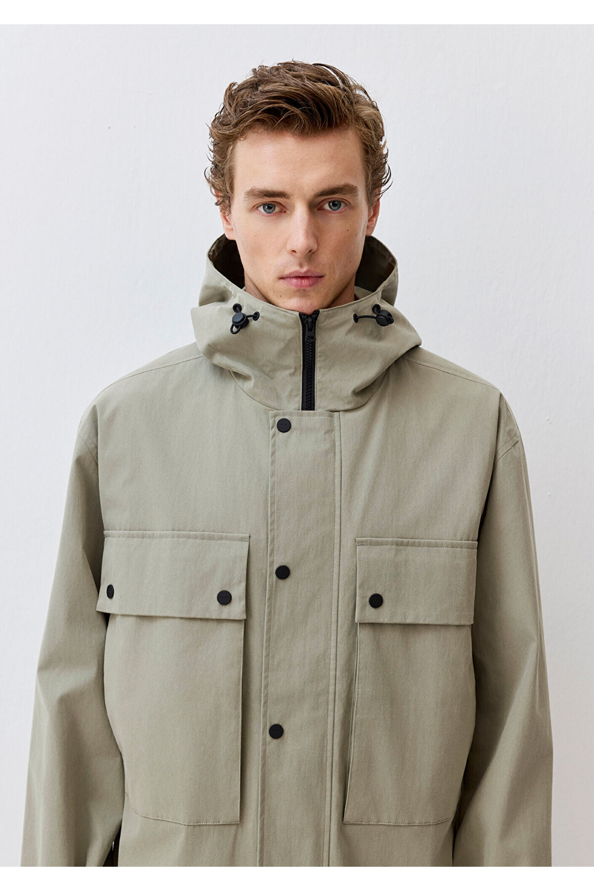 Mavi  Kapüşonlu Yeşil Ceket Oversize / Geniş Kesim 0110365-71484 - Görsel 7