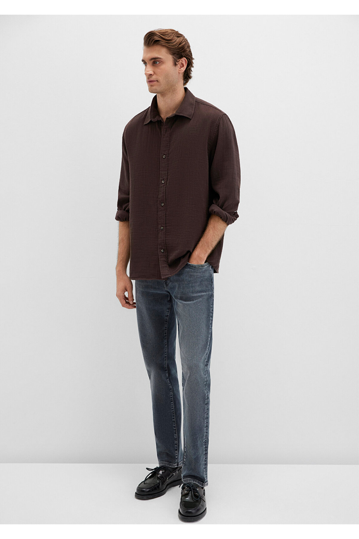 Mavi  Kahverengi Gömlek Regular Fit / Normal Kesim 0211518-87537 - Görsel 2