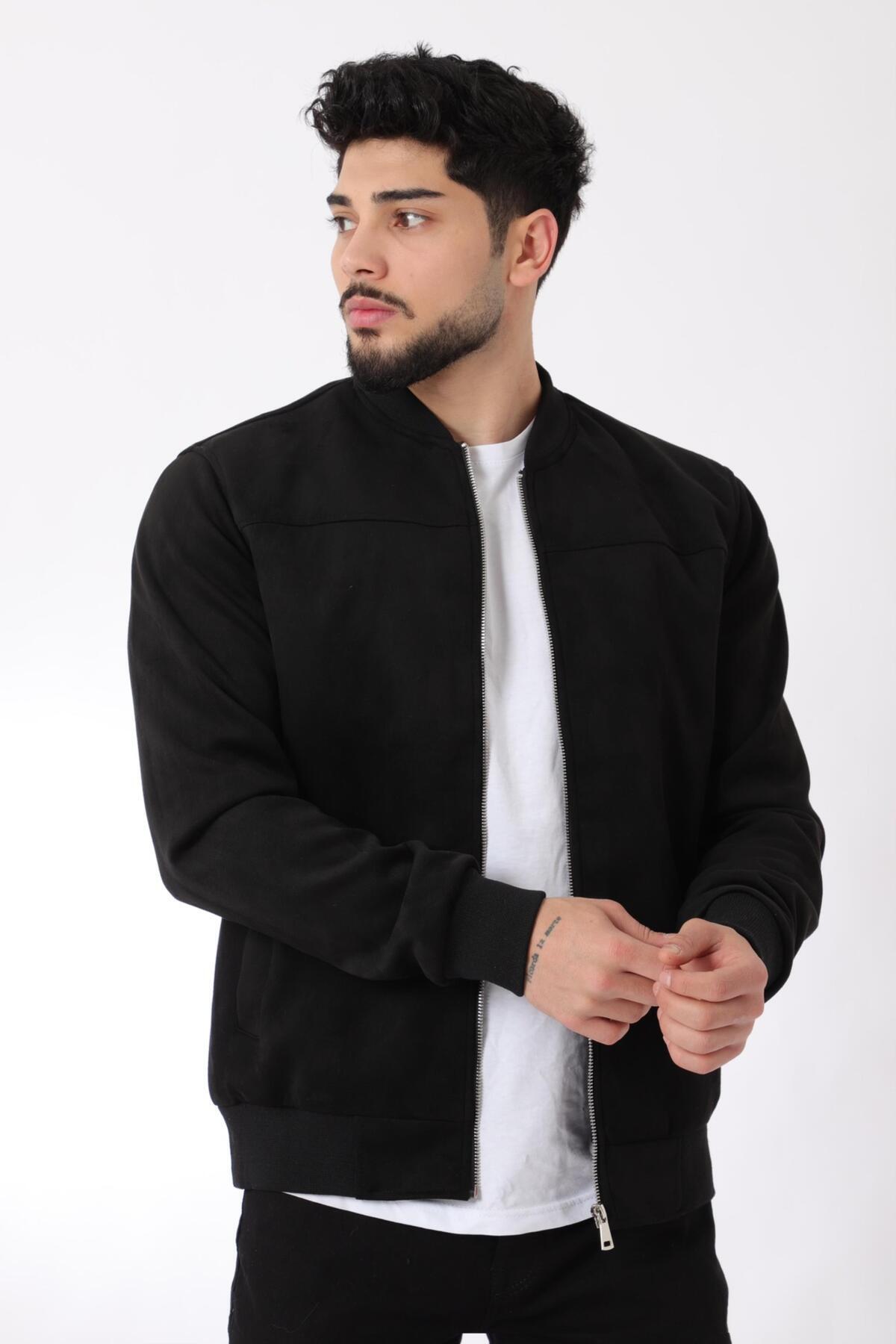 Kolej Yaka Bel Lastikli Süet Mevsimlik Mont BL 1711-60287 — مشکی — تصویر 2 از 6